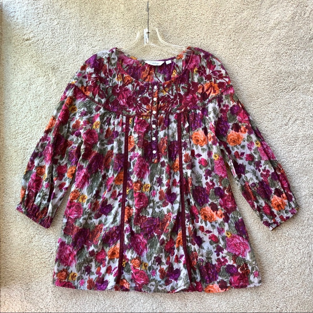 Great Northwest Indigo Embroidered Blouse Tunic M